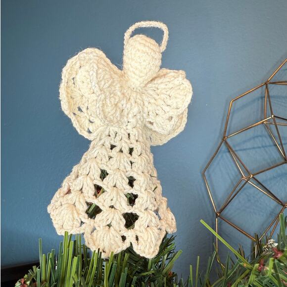 Vintage Homemade Tree Topper and Ornament Crochet Angel and Star Ornaments - Picture 2 of 3